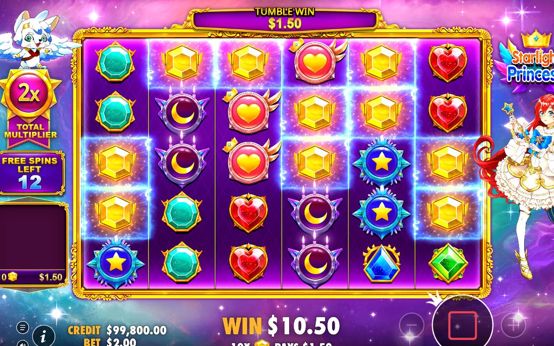 Free spins med lila stjärnklar natthimmel